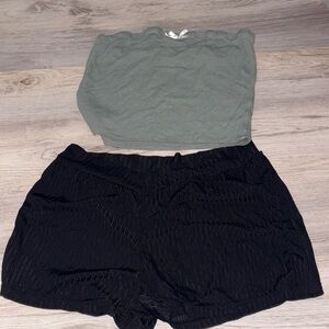 Green Tube Top and Black Shorts Set